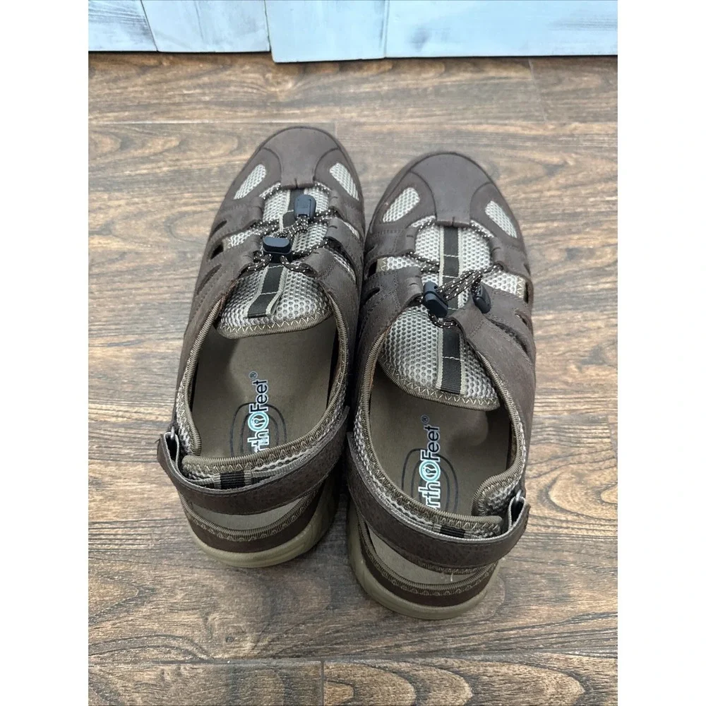 OrthoFeet 593 Alpine Mens Size 13 4E XWide Brown Leather Sandals Shoes Fisherman